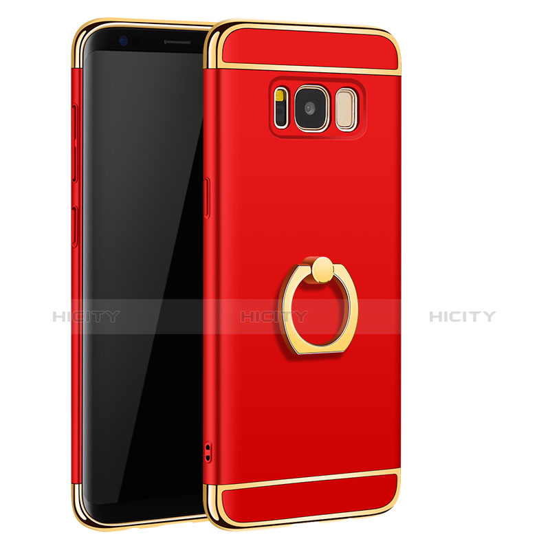 Handyhülle Hülle Luxus Metall Rahmen und Kunststoff Schutzhülle Tasche mit Fingerring Ständer A01 für Samsung Galaxy S8 Plus Rot