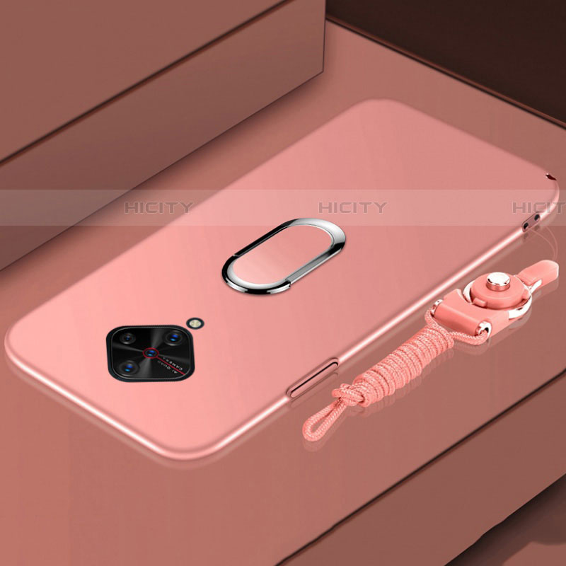 Handyhülle Hülle Luxus Metall Rahmen und Kunststoff Schutzhülle Tasche mit Fingerring Ständer A01 für Vivo S1 Pro Rosegold