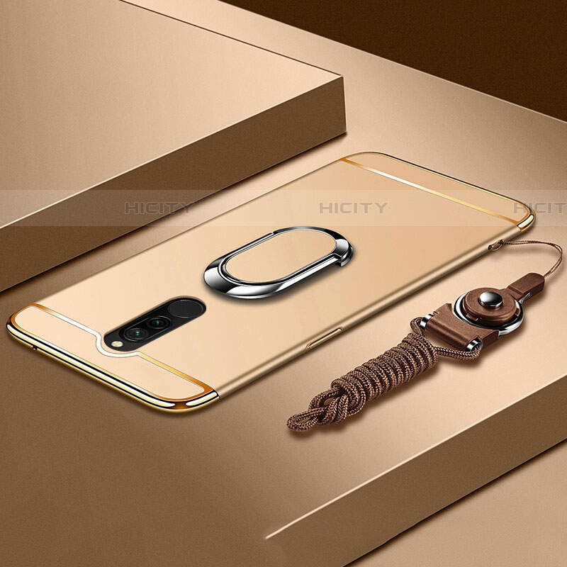 Handyhülle Hülle Luxus Metall Rahmen und Kunststoff Schutzhülle Tasche mit Fingerring Ständer A01 für Xiaomi Redmi 8 Gold