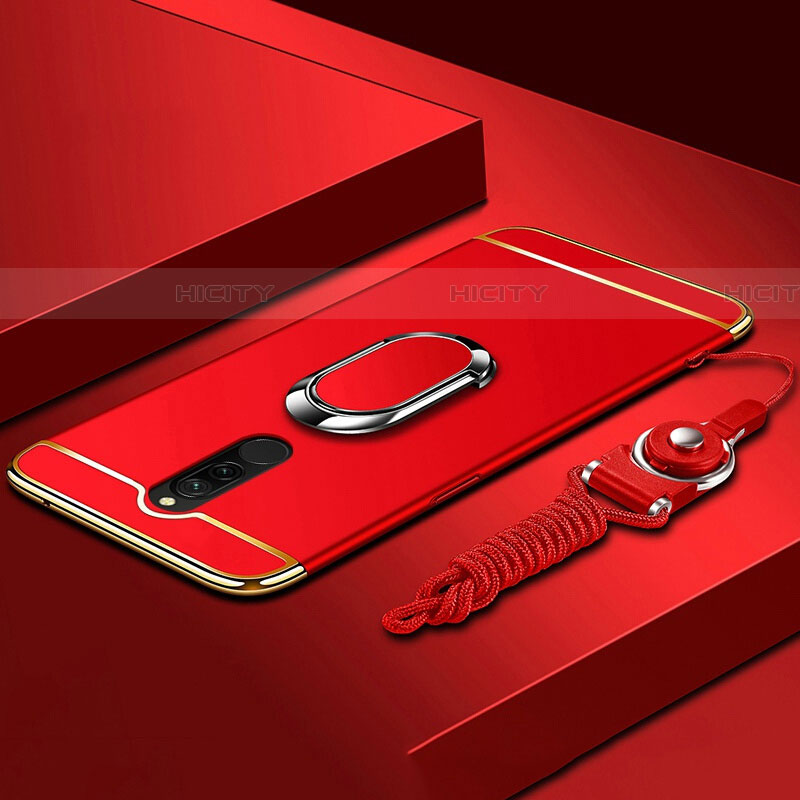 Handyhülle Hülle Luxus Metall Rahmen und Kunststoff Schutzhülle Tasche mit Fingerring Ständer A01 für Xiaomi Redmi 8 Rot