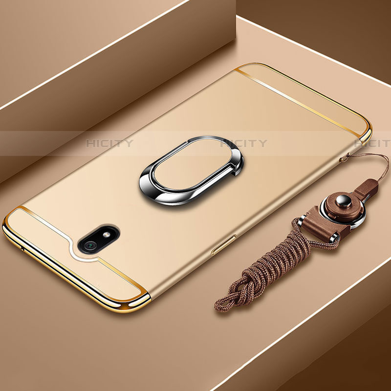 Handyhülle Hülle Luxus Metall Rahmen und Kunststoff Schutzhülle Tasche mit Fingerring Ständer A01 für Xiaomi Redmi 8A Gold