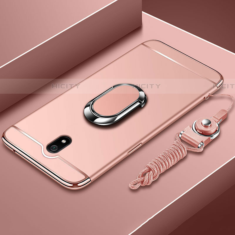 Handyhülle Hülle Luxus Metall Rahmen und Kunststoff Schutzhülle Tasche mit Fingerring Ständer A01 für Xiaomi Redmi 8A Rosegold