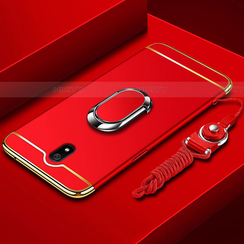 Handyhülle Hülle Luxus Metall Rahmen und Kunststoff Schutzhülle Tasche mit Fingerring Ständer A01 für Xiaomi Redmi 8A Rot