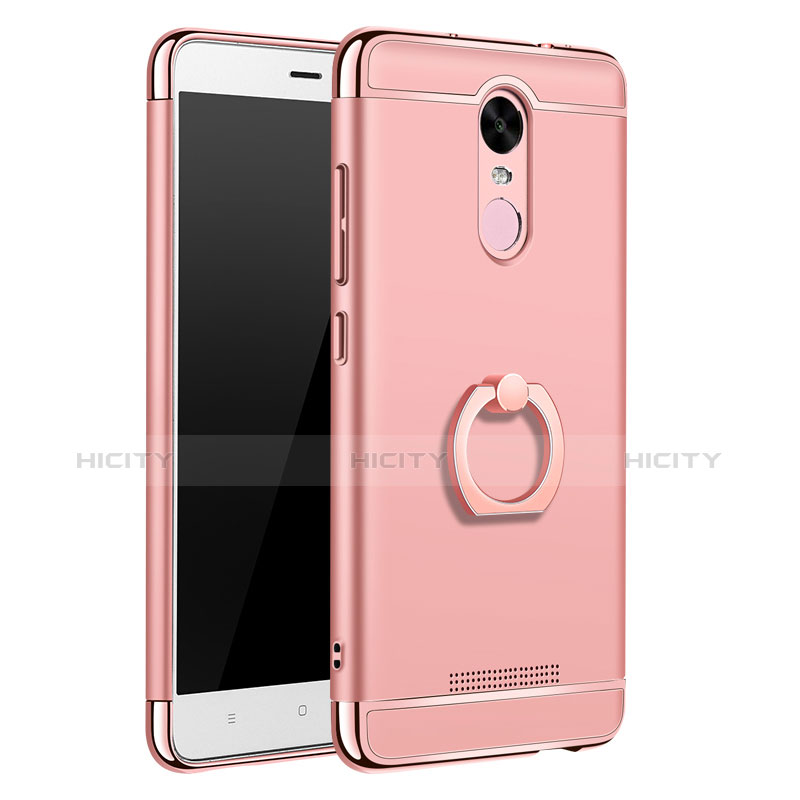 Handyhülle Hülle Luxus Metall Rahmen und Kunststoff Schutzhülle Tasche mit Fingerring Ständer A01 für Xiaomi Redmi Note 3 Pro Rosegold