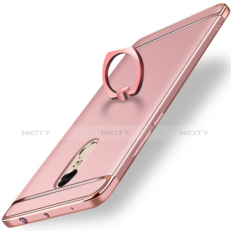 Handyhülle Hülle Luxus Metall Rahmen und Kunststoff Schutzhülle Tasche mit Fingerring Ständer A01 für Xiaomi Redmi Note 4 Rosegold