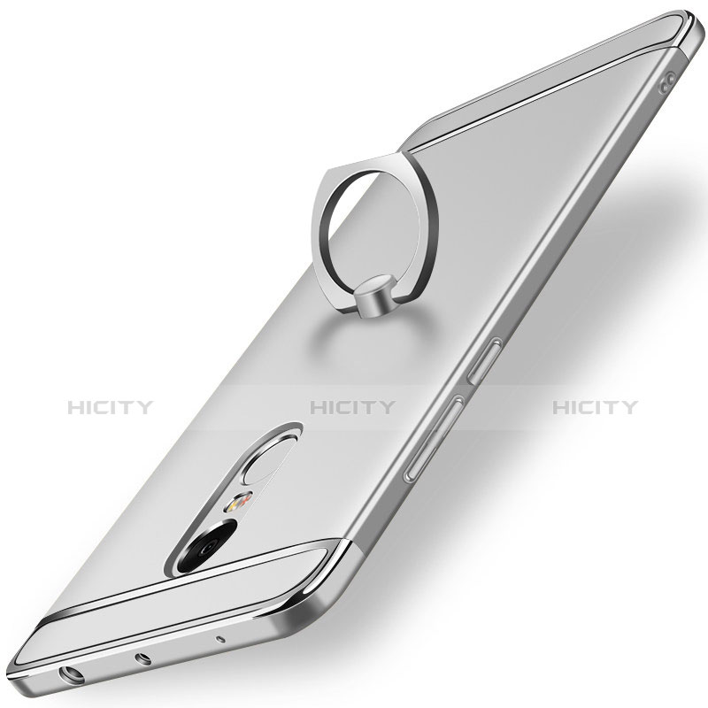 Handyhülle Hülle Luxus Metall Rahmen und Kunststoff Schutzhülle Tasche mit Fingerring Ständer A01 für Xiaomi Redmi Note 4X High Edition Silber