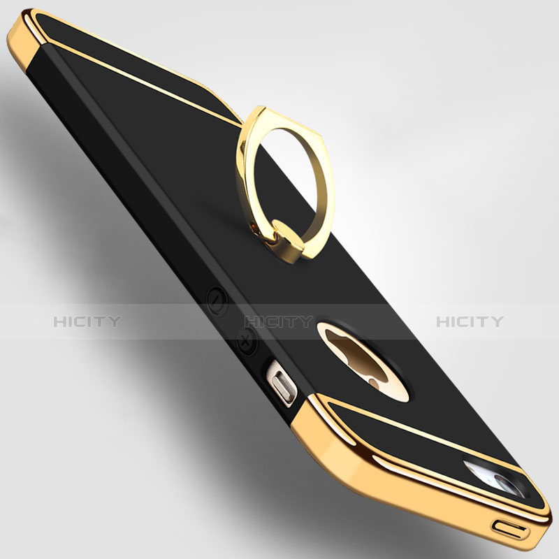 Handyhülle Hülle Luxus Metall Rahmen und Kunststoff Schutzhülle Tasche mit Fingerring Ständer A02 für Apple iPhone 5