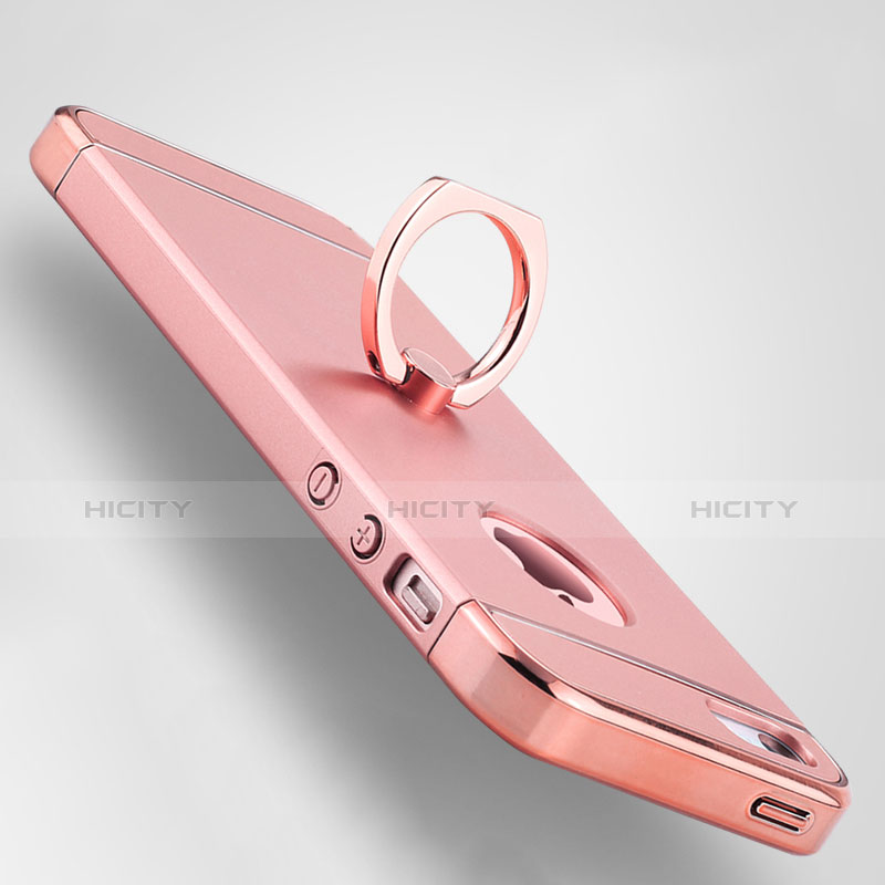 Handyhülle Hülle Luxus Metall Rahmen und Kunststoff Schutzhülle Tasche mit Fingerring Ständer A02 für Apple iPhone 5