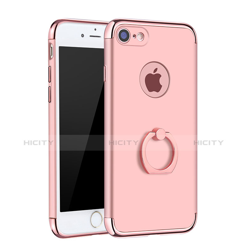 Handyhülle Hülle Luxus Metall Rahmen und Kunststoff Schutzhülle Tasche mit Fingerring Ständer A02 für Apple iPhone 7 Rosegold