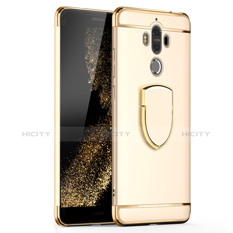 Handyhülle Hülle Luxus Metall Rahmen und Kunststoff Schutzhülle Tasche mit Fingerring Ständer A02 für Huawei Mate 9 Gold Plus