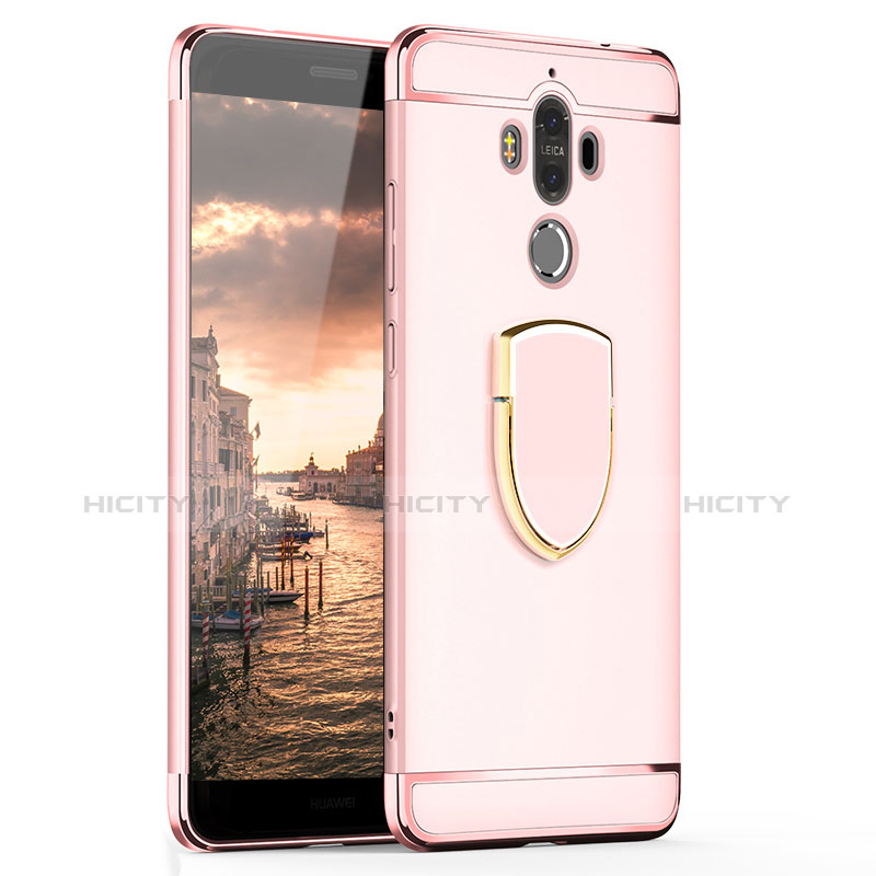 Handyhülle Hülle Luxus Metall Rahmen und Kunststoff Schutzhülle Tasche mit Fingerring Ständer A02 für Huawei Mate 9 Rosegold Plus