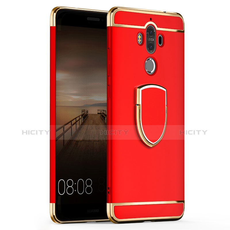 Handyhülle Hülle Luxus Metall Rahmen und Kunststoff Schutzhülle Tasche mit Fingerring Ständer A02 für Huawei Mate 9 Rot Plus