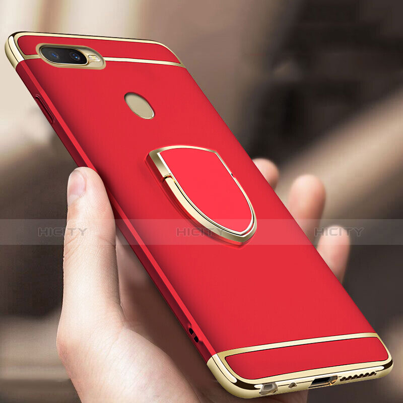 Handyhülle Hülle Luxus Metall Rahmen und Kunststoff Schutzhülle Tasche mit Fingerring Ständer A02 für Oppo A7