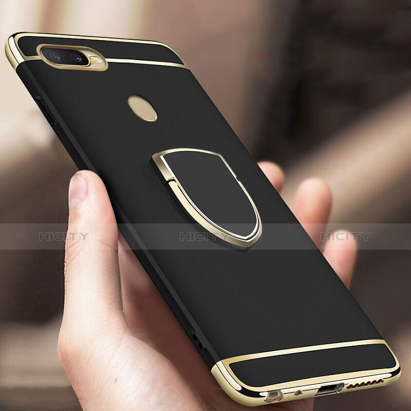 Handyhülle Hülle Luxus Metall Rahmen und Kunststoff Schutzhülle Tasche mit Fingerring Ständer A02 für Oppo A7