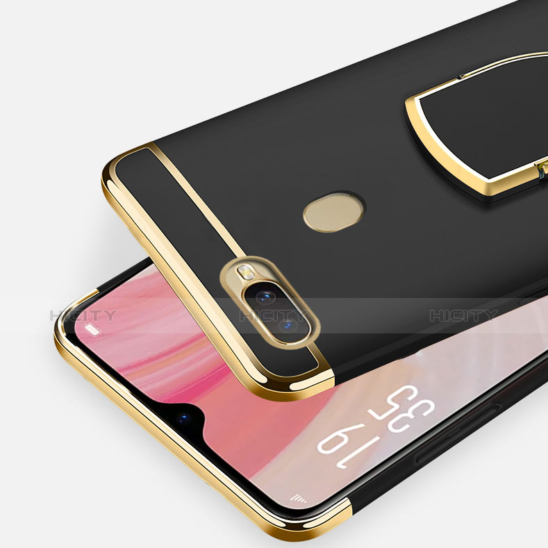 Handyhülle Hülle Luxus Metall Rahmen und Kunststoff Schutzhülle Tasche mit Fingerring Ständer A02 für Oppo A7