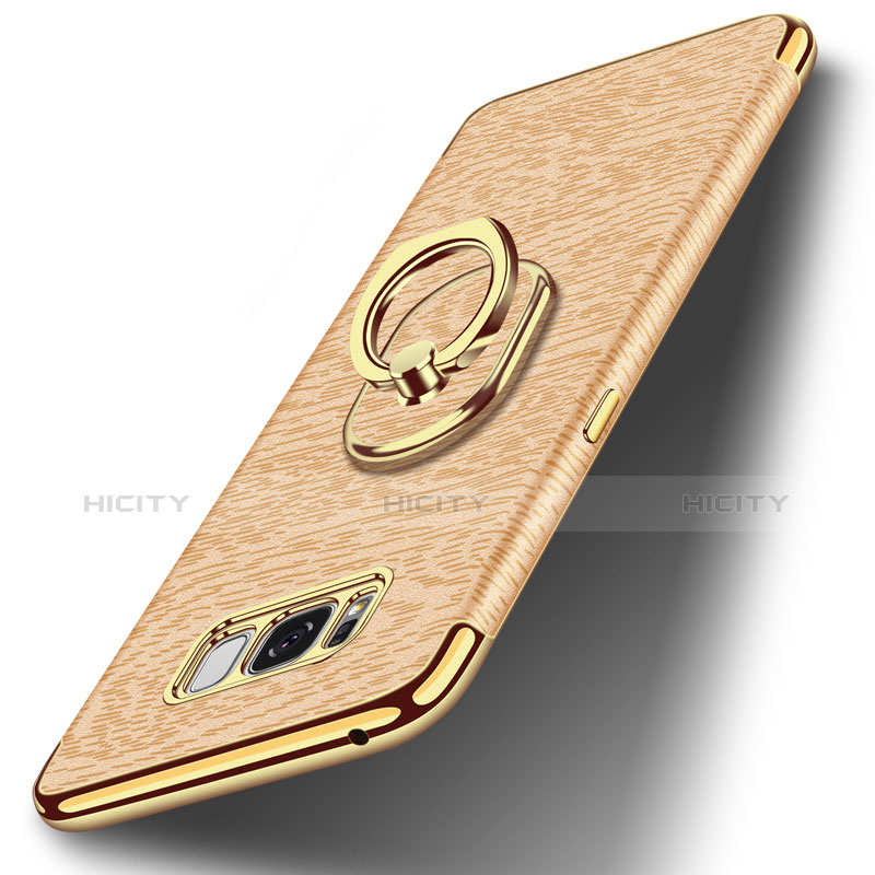 Handyhülle Hülle Luxus Metall Rahmen und Kunststoff Schutzhülle Tasche mit Fingerring Ständer A02 für Samsung Galaxy S8 Gold Plus