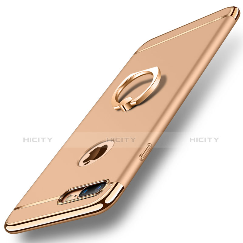 Handyhülle Hülle Luxus Metall Rahmen und Kunststoff Schutzhülle Tasche mit Fingerring Ständer A05 für Apple iPhone 8 Plus Gold