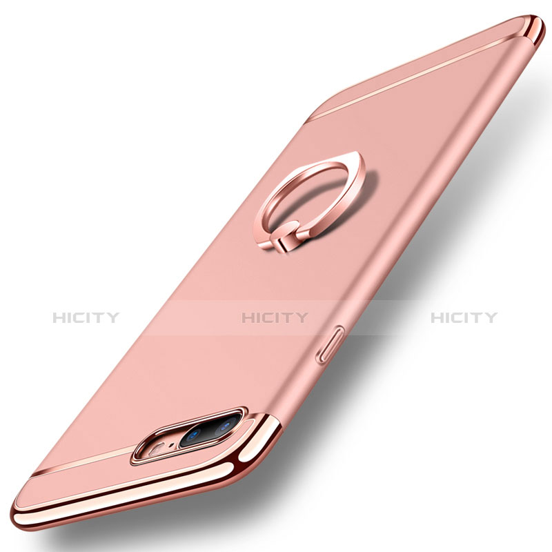 Handyhülle Hülle Luxus Metall Rahmen und Kunststoff Schutzhülle Tasche mit Fingerring Ständer A06 für Apple iPhone 7 Plus Rosegold