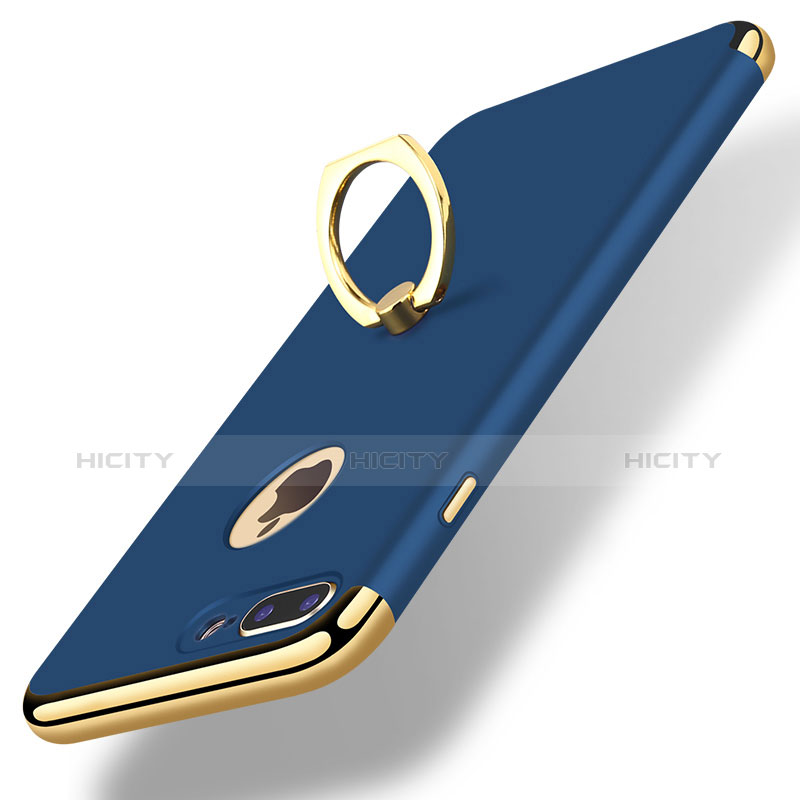 Handyhülle Hülle Luxus Metall Rahmen und Kunststoff Schutzhülle Tasche mit Fingerring Ständer A07 für Apple iPhone 7 Plus Blau Plus
