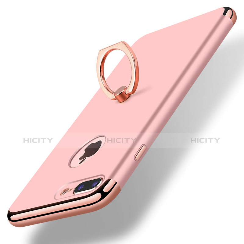 Handyhülle Hülle Luxus Metall Rahmen und Kunststoff Schutzhülle Tasche mit Fingerring Ständer A07 für Apple iPhone 7 Plus Rosegold