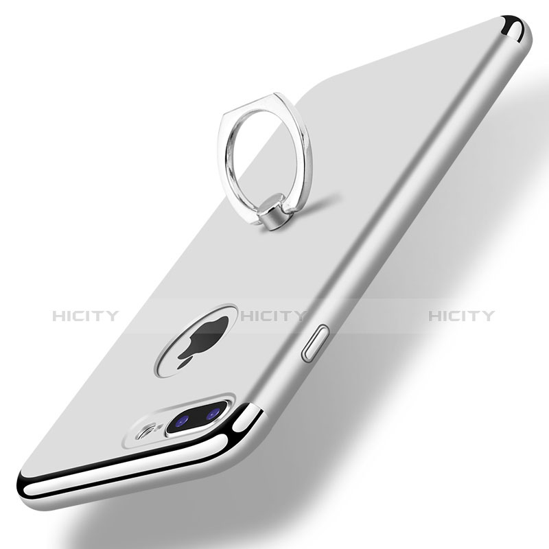 Handyhülle Hülle Luxus Metall Rahmen und Kunststoff Schutzhülle Tasche mit Fingerring Ständer A07 für Apple iPhone 7 Plus Silber