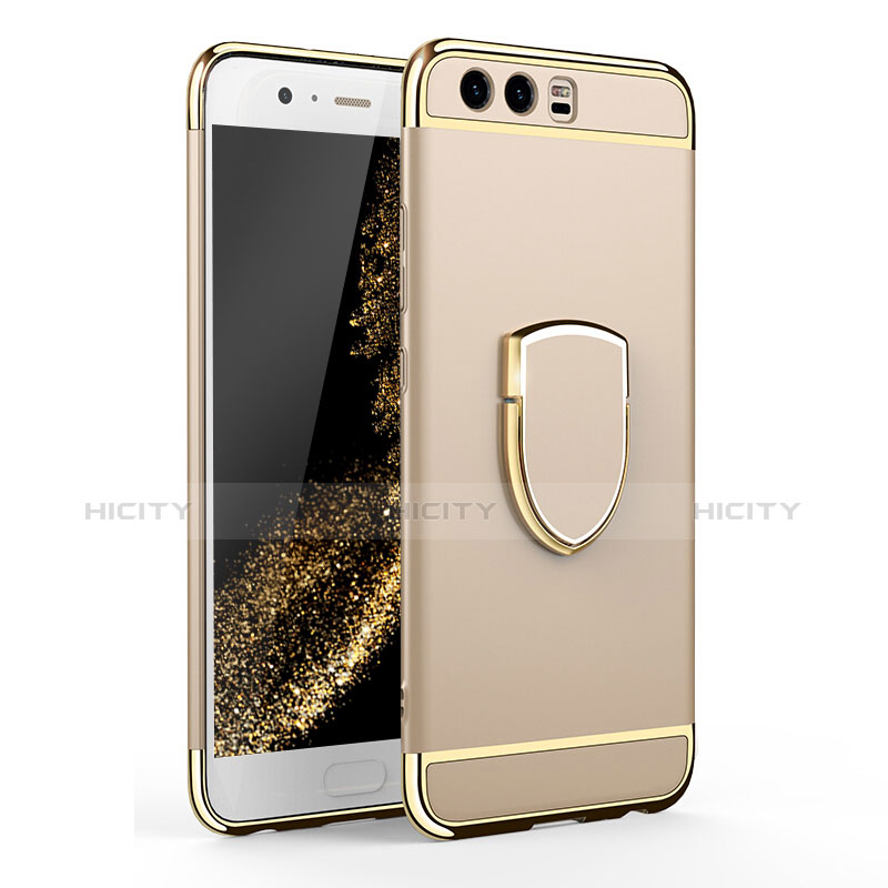 Handyhülle Hülle Luxus Metall Rahmen und Kunststoff Schutzhülle Tasche mit Fingerring Ständer für Huawei P10 Gold