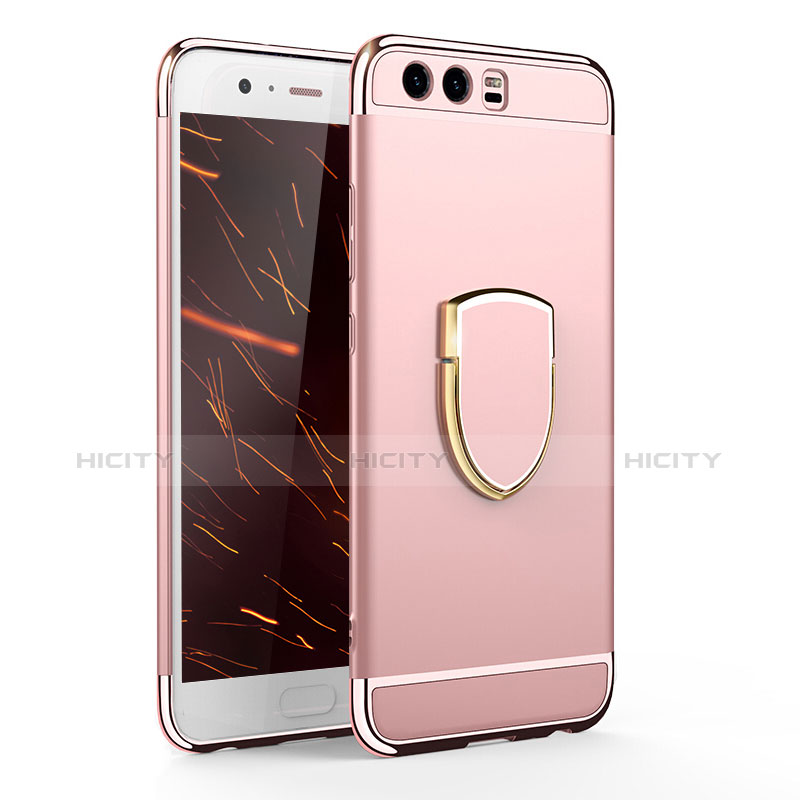 Handyhülle Hülle Luxus Metall Rahmen und Kunststoff Schutzhülle Tasche mit Fingerring Ständer für Huawei P10 Rosegold