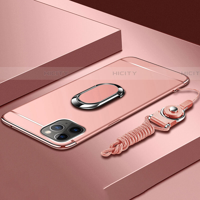 Handyhülle Hülle Luxus Metall Rahmen und Kunststoff Schutzhülle Tasche mit Fingerring Ständer T01 für Apple iPhone 11 Pro Max Rosegold Plus