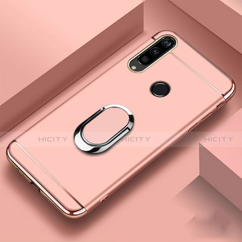 Handyhülle Hülle Luxus Metall Rahmen und Kunststoff Schutzhülle Tasche mit Fingerring Ständer T01 für Huawei Honor 20 Lite Rosegold