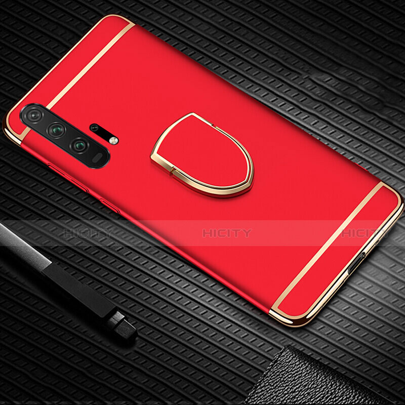 Handyhülle Hülle Luxus Metall Rahmen und Kunststoff Schutzhülle Tasche mit Fingerring Ständer T01 für Huawei Honor 20 Pro Rot Plus