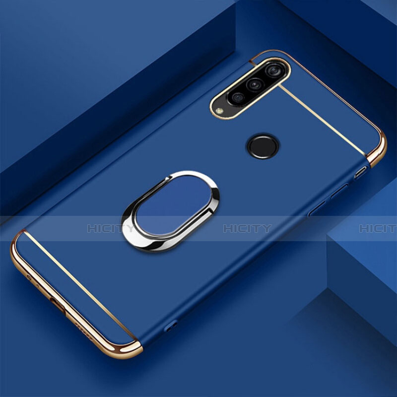 Handyhülle Hülle Luxus Metall Rahmen und Kunststoff Schutzhülle Tasche mit Fingerring Ständer T01 für Huawei Honor 20E Blau