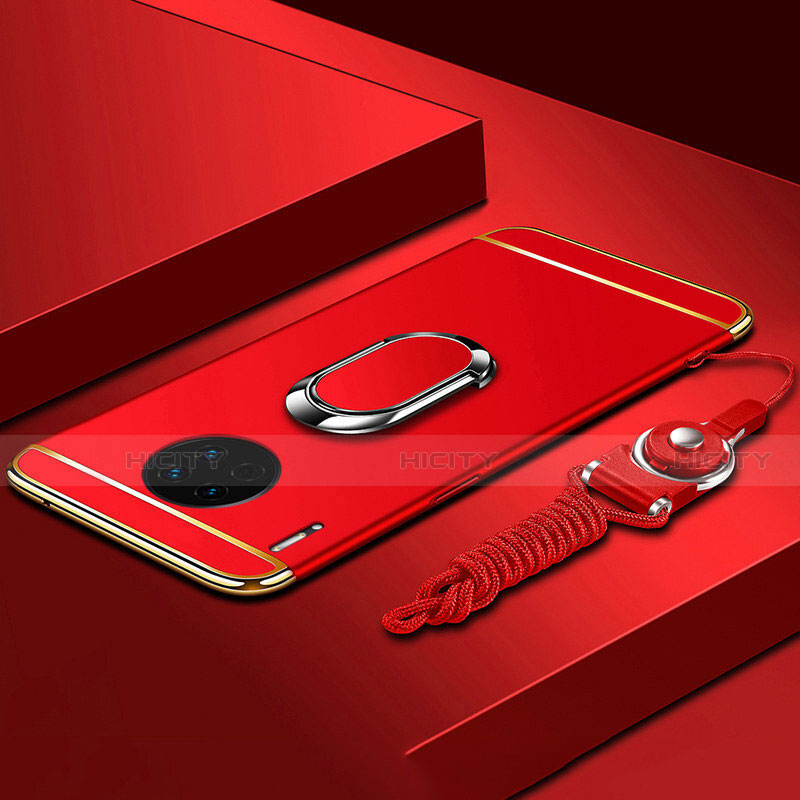 Handyhülle Hülle Luxus Metall Rahmen und Kunststoff Schutzhülle Tasche mit Fingerring Ständer T01 für Huawei Mate 30 Pro 5G Rot