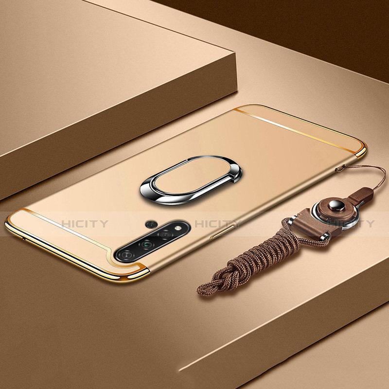 Handyhülle Hülle Luxus Metall Rahmen und Kunststoff Schutzhülle Tasche mit Fingerring Ständer T01 für Huawei Nova 5 Gold