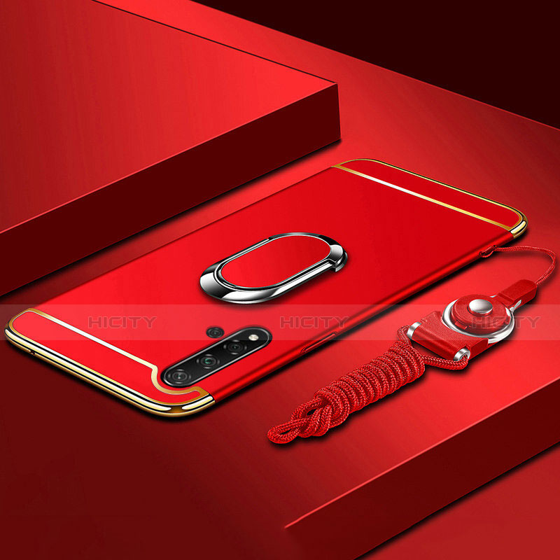 Handyhülle Hülle Luxus Metall Rahmen und Kunststoff Schutzhülle Tasche mit Fingerring Ständer T01 für Huawei Nova 5 Pro Rot Plus