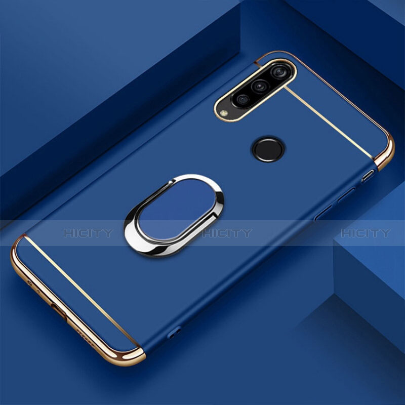 Handyhülle Hülle Luxus Metall Rahmen und Kunststoff Schutzhülle Tasche mit Fingerring Ständer T01 für Huawei P Smart+ Plus (2019) Blau