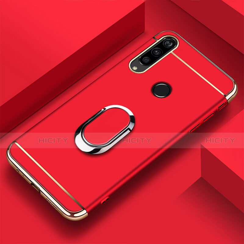 Handyhülle Hülle Luxus Metall Rahmen und Kunststoff Schutzhülle Tasche mit Fingerring Ständer T01 für Huawei P Smart+ Plus (2019) Rot Plus