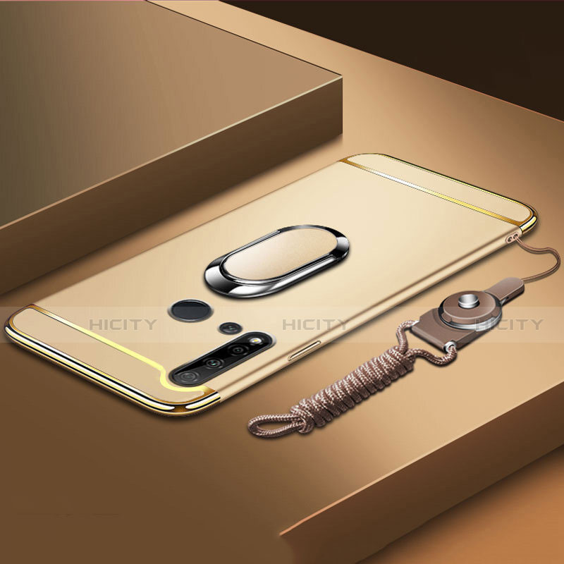 Handyhülle Hülle Luxus Metall Rahmen und Kunststoff Schutzhülle Tasche mit Fingerring Ständer T01 für Huawei P20 Lite (2019) Gold