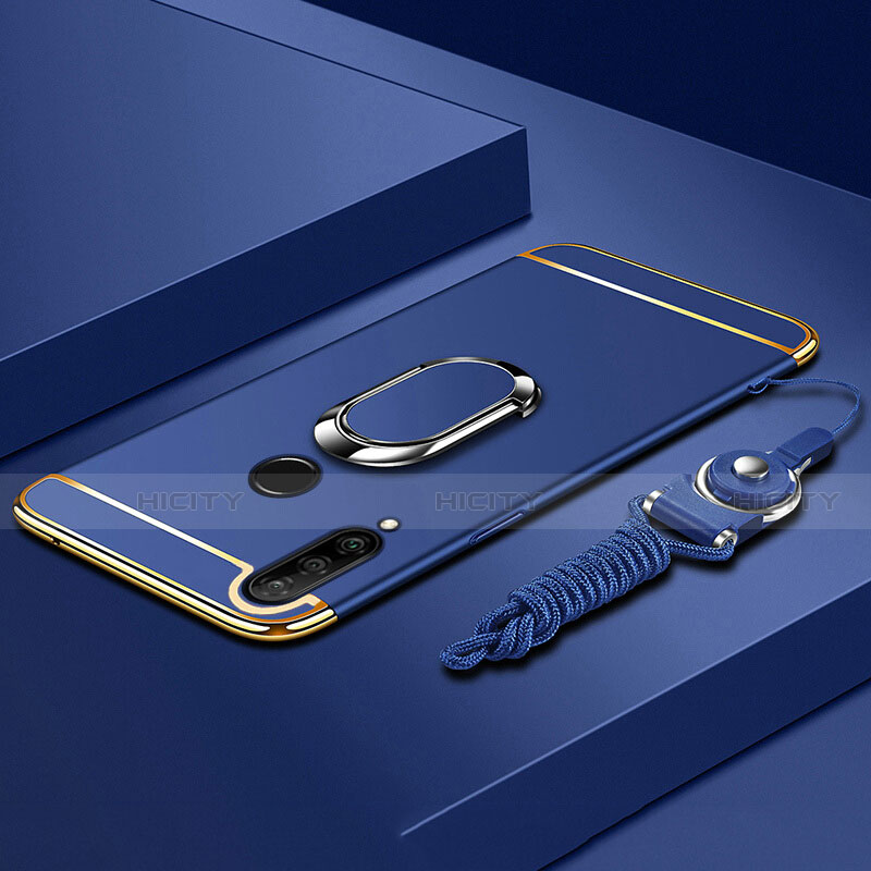 Handyhülle Hülle Luxus Metall Rahmen und Kunststoff Schutzhülle Tasche mit Fingerring Ständer T01 für Huawei P30 Lite New Edition groß