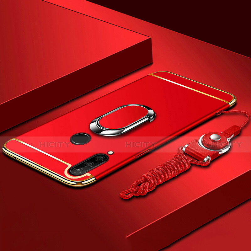 Handyhülle Hülle Luxus Metall Rahmen und Kunststoff Schutzhülle Tasche mit Fingerring Ständer T01 für Huawei P30 Lite New Edition Rot