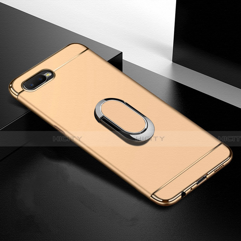 Handyhülle Hülle Luxus Metall Rahmen und Kunststoff Schutzhülle Tasche mit Fingerring Ständer T01 für Oppo K1