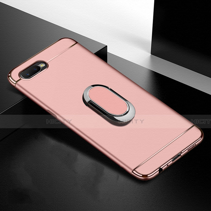 Handyhülle Hülle Luxus Metall Rahmen und Kunststoff Schutzhülle Tasche mit Fingerring Ständer T01 für Oppo K1