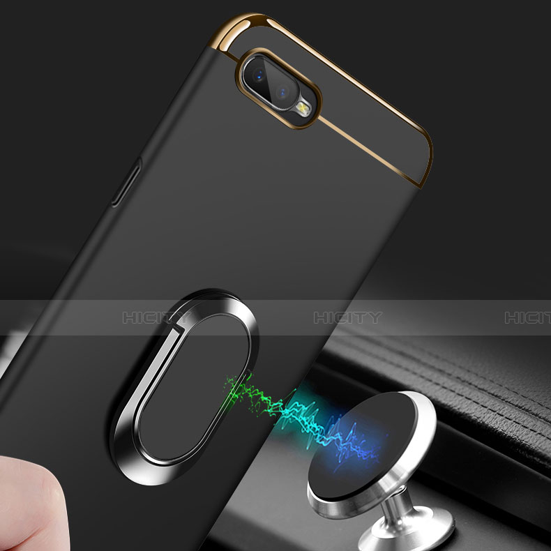 Handyhülle Hülle Luxus Metall Rahmen und Kunststoff Schutzhülle Tasche mit Fingerring Ständer T01 für Oppo K1