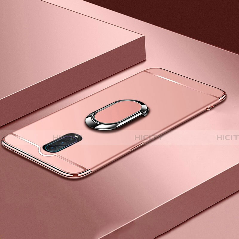 Handyhülle Hülle Luxus Metall Rahmen und Kunststoff Schutzhülle Tasche mit Fingerring Ständer T01 für Oppo R17 Pro groß