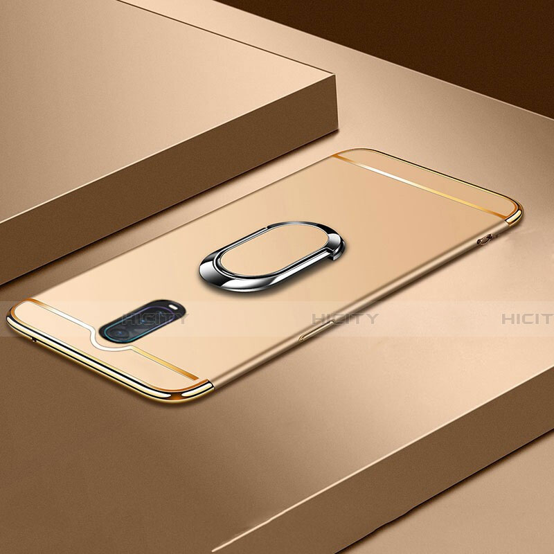 Handyhülle Hülle Luxus Metall Rahmen und Kunststoff Schutzhülle Tasche mit Fingerring Ständer T01 für Oppo R17 Pro Gold Plus