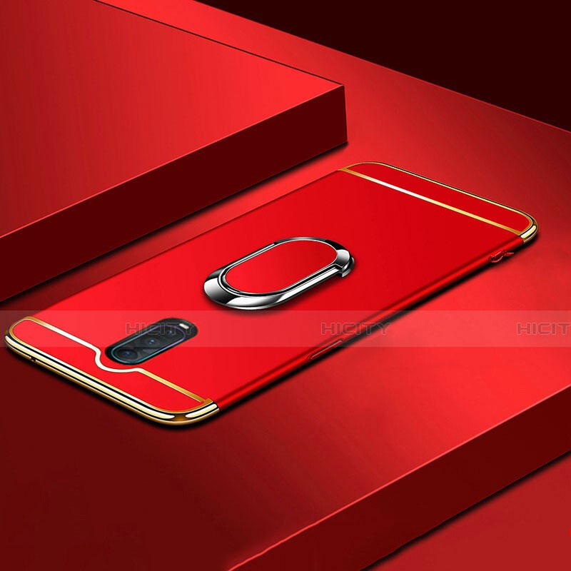 Handyhülle Hülle Luxus Metall Rahmen und Kunststoff Schutzhülle Tasche mit Fingerring Ständer T01 für Oppo R17 Pro Rot