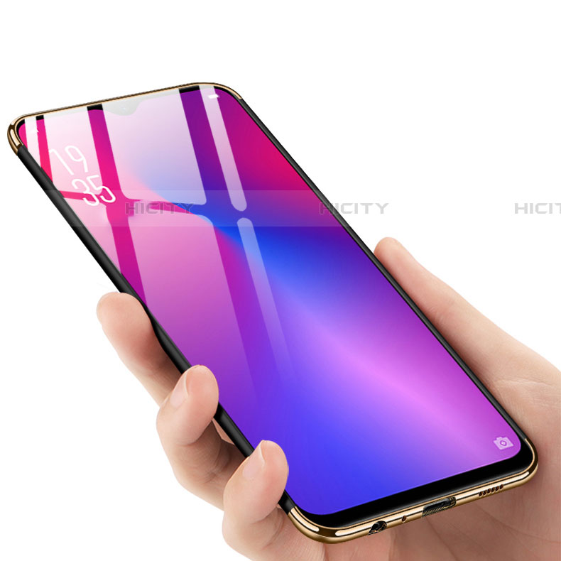 Handyhülle Hülle Luxus Metall Rahmen und Kunststoff Schutzhülle Tasche mit Fingerring Ständer T01 für Oppo RX17 Neo groß