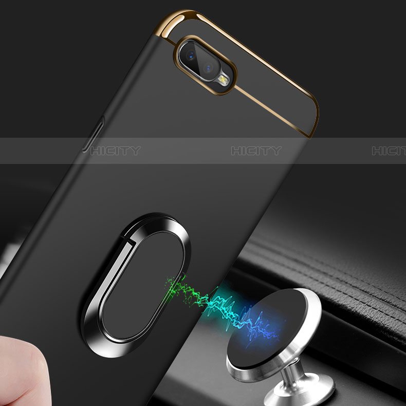 Handyhülle Hülle Luxus Metall Rahmen und Kunststoff Schutzhülle Tasche mit Fingerring Ständer T01 für Oppo RX17 Neo groß