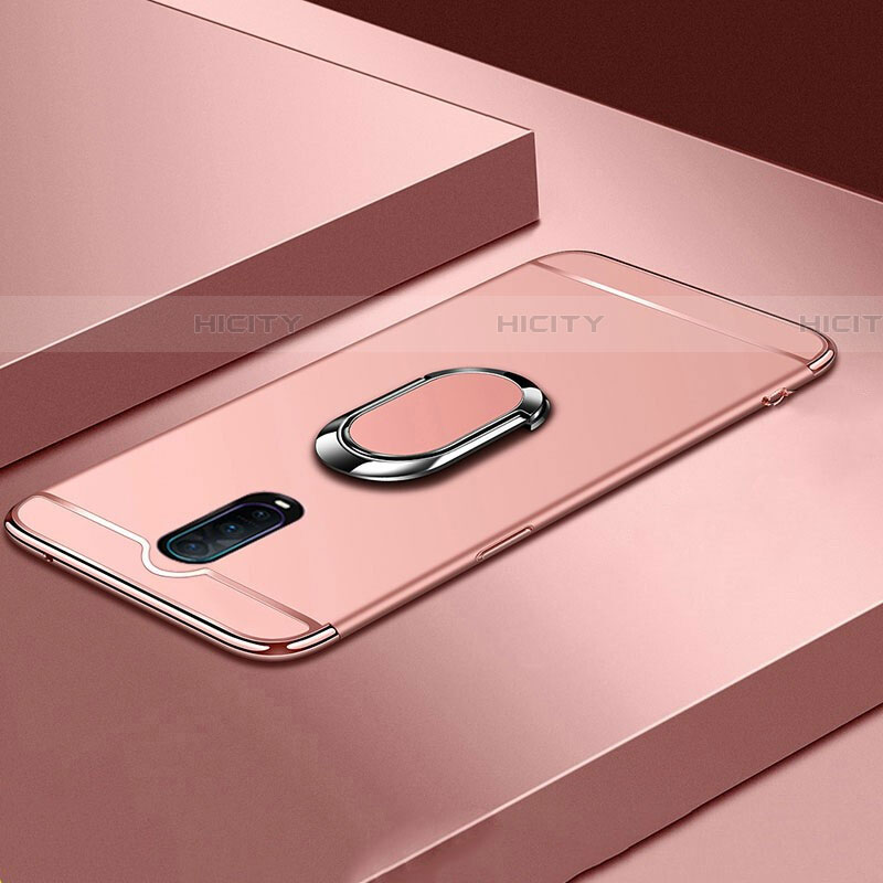 Handyhülle Hülle Luxus Metall Rahmen und Kunststoff Schutzhülle Tasche mit Fingerring Ständer T01 für Oppo RX17 Pro groß