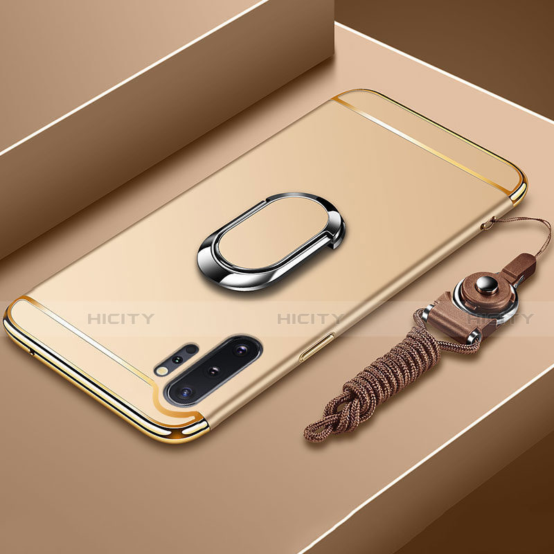 Handyhülle Hülle Luxus Metall Rahmen und Kunststoff Schutzhülle Tasche mit Fingerring Ständer T01 für Samsung Galaxy Note 10 Plus groß