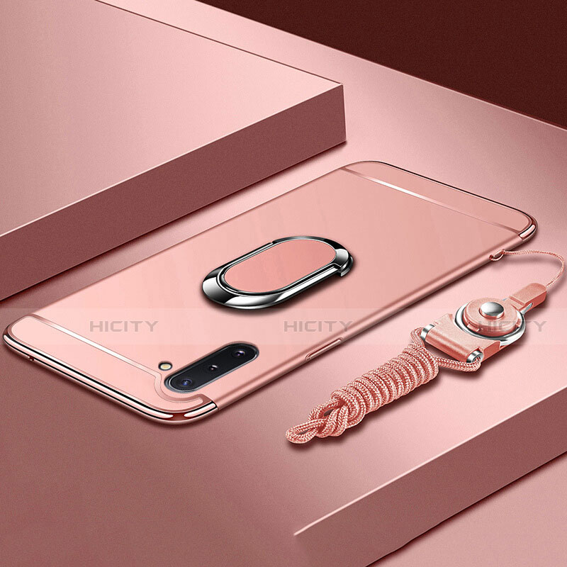 Handyhülle Hülle Luxus Metall Rahmen und Kunststoff Schutzhülle Tasche mit Fingerring Ständer T01 für Samsung Galaxy Note 10 Rosegold Plus